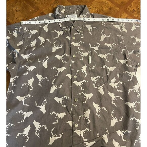 Columbia Hunting Lodge Mens Sz Large Button Down Shirt Overall Deer Print Brown - Picture 6 of 10
